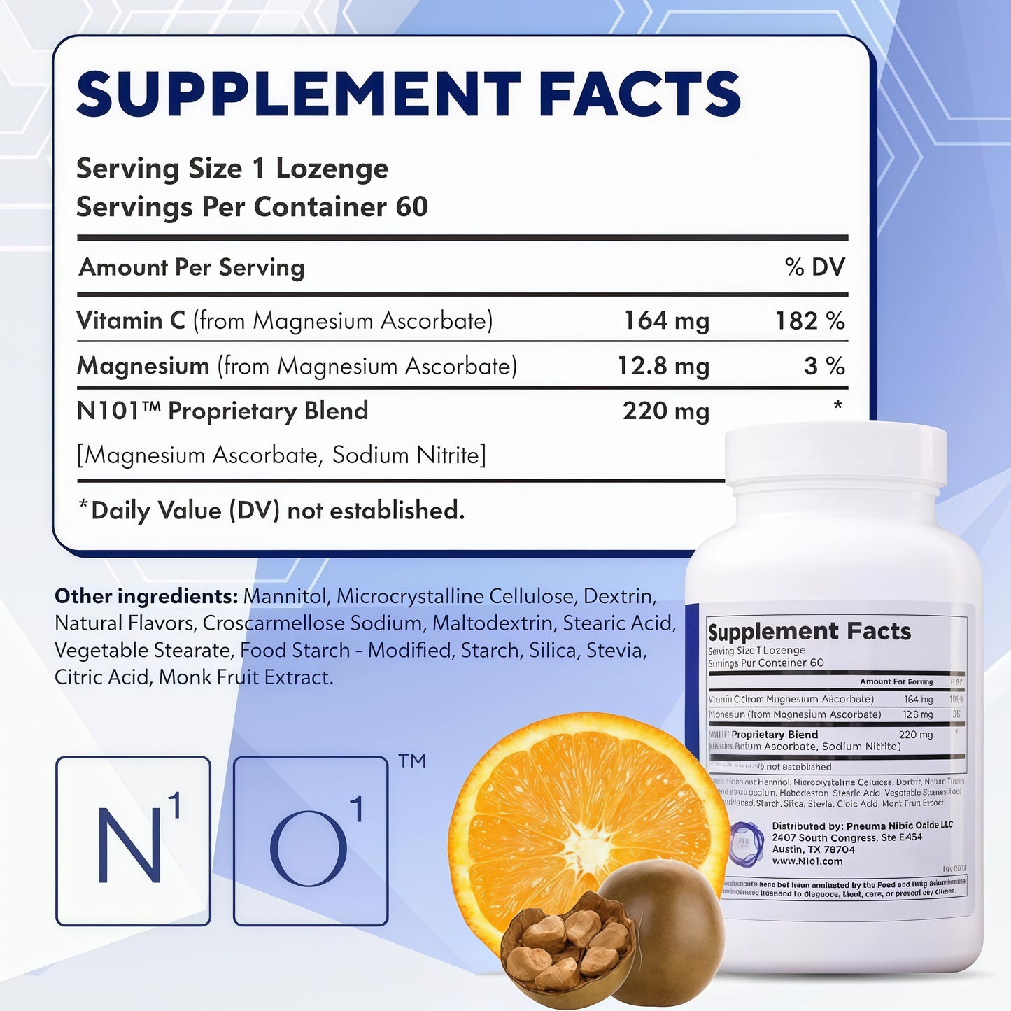 N1O1 Nitric Oxide Lozenges Supplement, 60 Count, 30-Day Supply